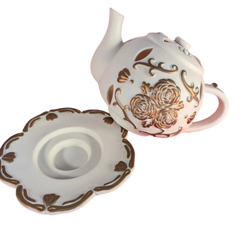 Partylite TEAPOT Tealight Candle Holder TEA TIME Luminary P7301 Porcelain Bisque - Picture 5 of 8